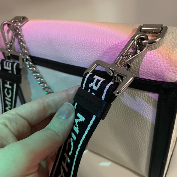 MICHAEL KORS Black & White (B&W) Leather Crossbody Handbag with Silver Hardware - Picture 10 of 11